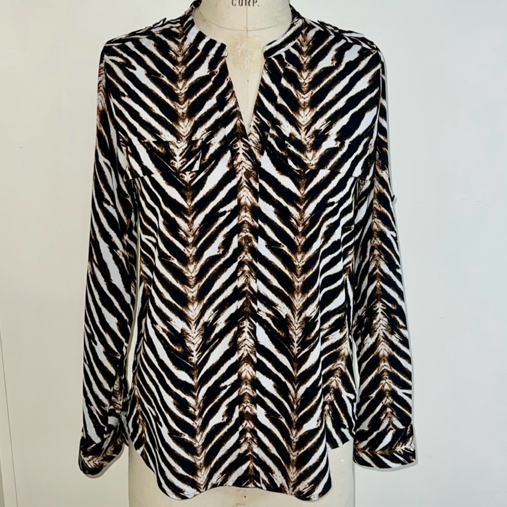 Calvin Klein Button Down Zebra Print Long Sleeve Blouse
Size M